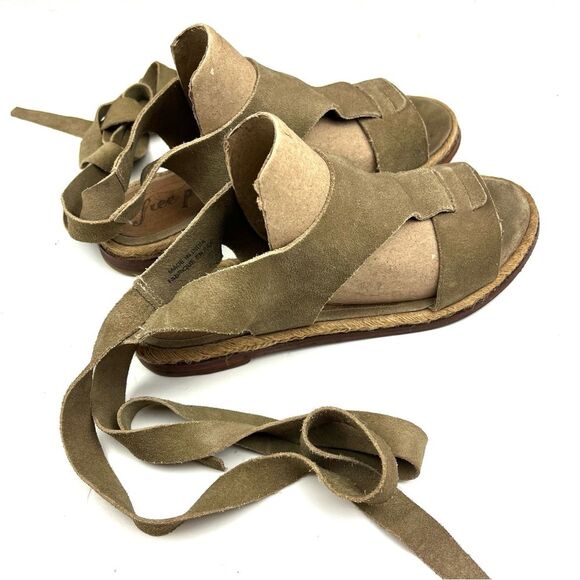 Free People Sage Green Suede Ankle Wrap Tie Bohemian Sandals size 8.5 - Picture 3 of 9